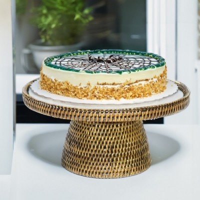 2018-001-105 -  RATTAN CAKE STAND WITH GLASS INSERT DIRECT FROM FACTORY EXPORTER IN ASIA TO IMPORTERS