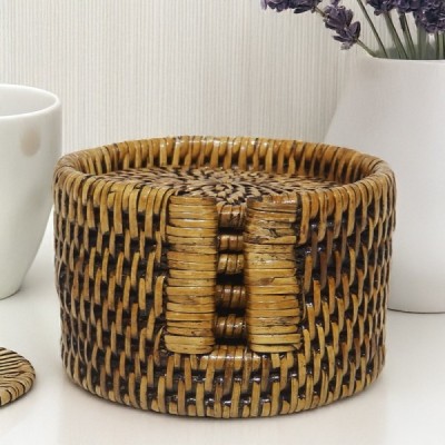 2023-01-2132 -  RATTAN ROUND COASTER BOX WITH 6 DRINKS COASTERS DIRECT FROM FACTORY EXPORTER IN ASIA TO IMPORTERS