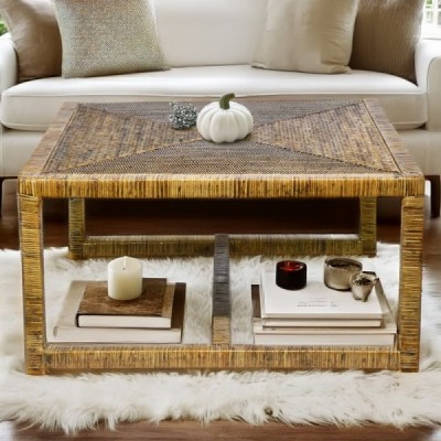 2023-09-2847 -  RATTAN COFFEE TABLE WITH ELEGANT NICHE EMBROIDERY WEAVING DIRECT FROM FACTORY EXPORTER IN ASIA TO IMPORTERS