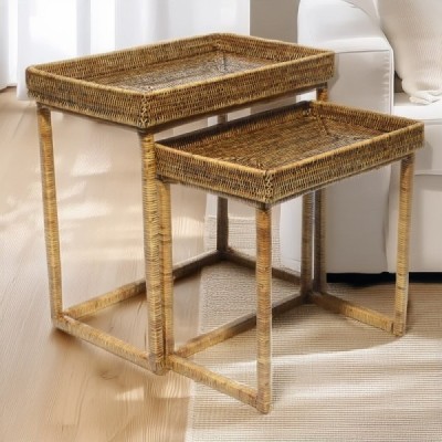 2024-01-3081 -  SET OF TWO BROWN COFFEE TABLES DIRECT FROM FACTORY EXPORTER IN ASIA TO IMPORTERS