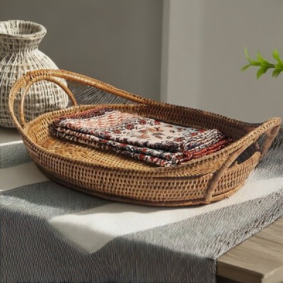 2013-012-0018 -  TRADITIONAL RED BOAT TRAY WITH XCROSS BASE WEAVING DIRECT FROM FACTORY EXPORTER IN ASIA TO IMPORTERS