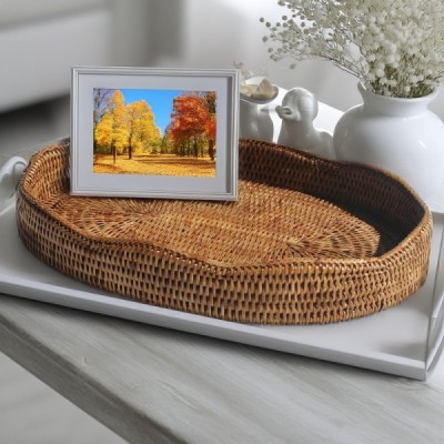 2013-012-0052 -  RATTAN OVAL TRAY WITH FLOWER FINISHED EDGES DIRECT FROM FACTORY EXPORTER IN ASIA TO IMPORTERS