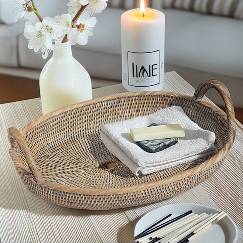 RATTAN ISLAND RATTAN MEDIUM SIZE TRAY WITH INSERT HANDLES (ONLY