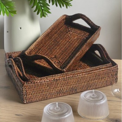 2014-001-0391 -  RATTAN TRAY WITH HANDLE (3/1SET) DIRECT FROM FACTORY EXPORTER IN ASIA TO IMPORTERS