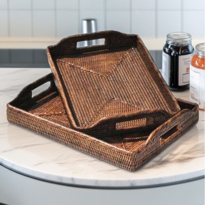 2014-011-0834 -  RATTAN MORNING BREAKFAST TRAYS. SET OF 2 TRAYS DIRECT FROM FACTORY EXPORTER IN ASIA TO IMPORTERS