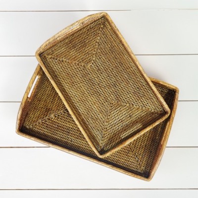 2023-01-2042 -  RATTAN MORNING TRAY SET WITH GLASS INSERT DIRECT FROM FACTORY EXPORTER IN ASIA TO IMPORTERS