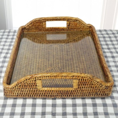 2023-01-2044 -  RATTAN MORNING TRAY WITH GLASS INSERT MEDIUM DIRECT FROM FACTORY EXPORTER IN ASIA TO IMPORTERS