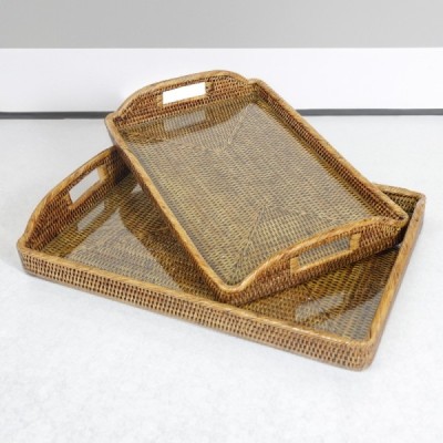 2023-01-2045 -  RATTAN MORNING TRAY SET WITH GLASS INSERT DIRECT FROM FACTORY EXPORTER IN ASIA TO IMPORTERS