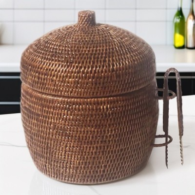 2018-001-309 - RATTAN ROUNDED ICE BUCKET WITH ICE TONGS DIRECT FROM FACTORY EXPORTER IN ASIA TO IMPORTERS 2018-001-309 - RATTAN ROUNDED ICE BUCKET WITH ICE TONGS DIRECT FROM FACTORY EXPORTER IN ASIA TO IMPORTERS