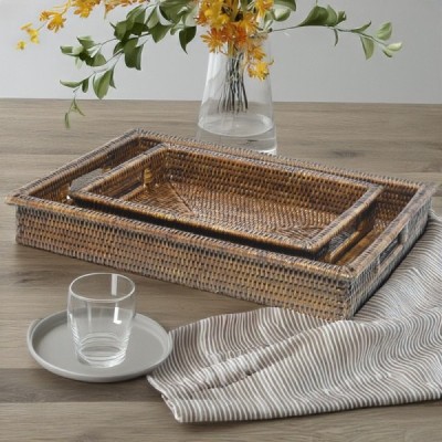 2024-06-3414 -  SET OF 2 BROWN RATTAN DRINK TRAYS DIRECT FROM FACTORY EXPORTER IN ASIA TO IMPORTERS