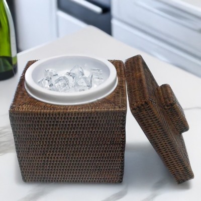 IC-4 - RATTAN SQUARE ICE BUCKET WITH ICE TONGS DIRECT FROM FACTORY EXPORTER IN ASIA TO IMPORTERS IC-4 - RATTAN SQUARE ICE BUCKET WITH ICE TONGS DIRECT FROM FACTORY EXPORTER IN ASIA TO IMPORTERS