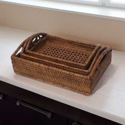 TR-134 -  RATTAN SALT & PEPPER TRAY ( SET/3 ) DIRECT FROM FACTORY EXPORTER IN ASIA TO IMPORTERS