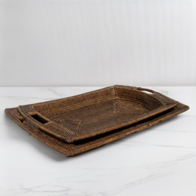 TR-37 -  RATTAN ROSE TRAY SET/2 DIRECT FROM FACTORY EXPORTER IN ASIA TO IMPORTERS