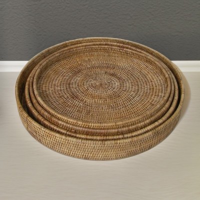 TR-63 -  RATTAN ROUND TRAYS 4 PIECES 1 SET DIRECT FROM FACTORY EXPORTER IN ASIA TO IMPORTERS