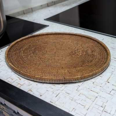 TR-70 -  RATTAN OVAL CHEESE PLATE W/ GLASS BASE DIRECT FROM FACTORY EXPORTER IN ASIA TO IMPORTERS