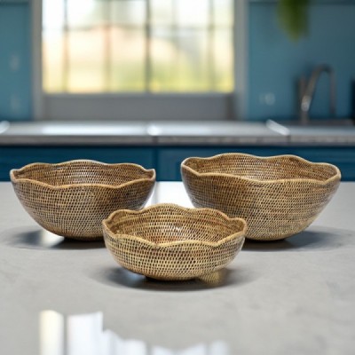 2024-01-3089 -  SET OF 3 RATTAN TAPPERED FLOWER FRUIT BOWLS DIRECT FROM FACTORY EXPORTER IN ASIA TO IMPORTERS