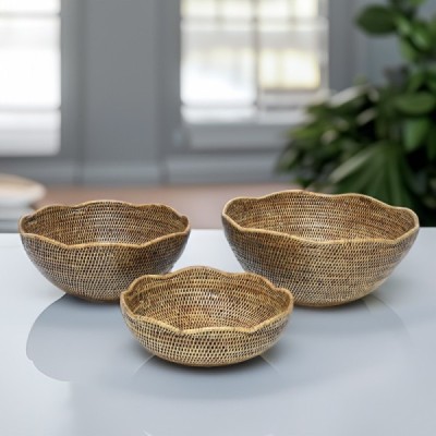 2024-01-3090 -  SET OF 3 RATTAN TAPPERED FLOWER FRUIT BOWLS DIRECT FROM FACTORY EXPORTER IN ASIA TO IMPORTERS