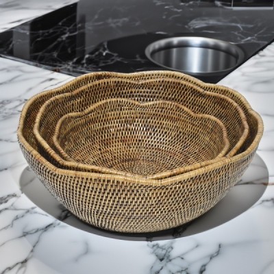 2024-01-3091 -  SET OF 3 RATTAN TAPPERED FLOWER FRUIT BOWLS DIRECT FROM FACTORY EXPORTER IN ASIA TO IMPORTERS