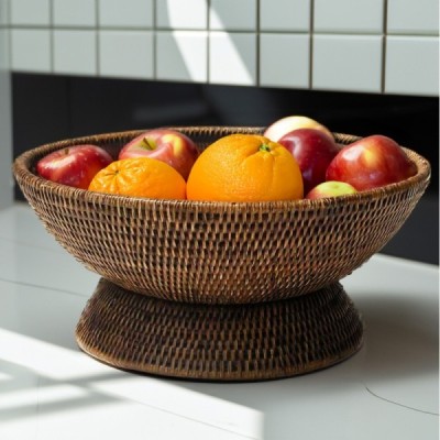 BO-41 -  RATTAN ROUND FRUIT OFFERING BOWL DIRECT FROM FACTORY EXPORTER IN ASIA TO IMPORTERS