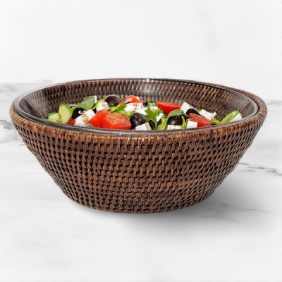 2018-010-808 -  RATTAN SALAD BOWL WITH OCEAN GLASS DIRECT FROM FACTORY EXPORTER IN ASIA TO IMPORTERS