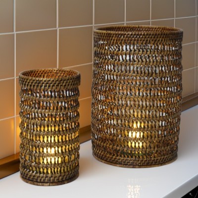 2023-09-2842 -  RATTAN CASTLE WEAVE CANDLE SET LARGE AND SMALL DIRECT FROM FACTORY EXPORTER IN ASIA TO IMPORTERS