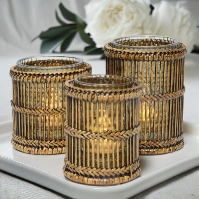 2024-04-3274 -  SET OF 3 RAIN STICK LED CANDLE HOLDERS WITH GLASS INSERT DIRECT FROM FACTORY EXPORTER IN ASIA TO IMPORTERS