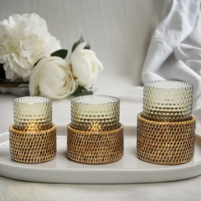 2024-04-3285 -  MEDIUM LOW EMROIDERY CANDLE HOLDER WITH GLASS RESIN INSERT DIRECT FROM FACTORY EXPORTER IN ASIA TO IMPORTERS