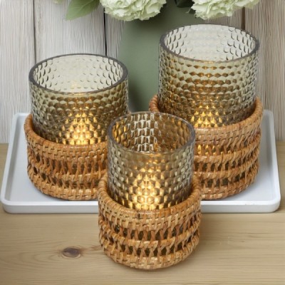 2024-04-3226 -  SET OF 3 CASTLE WOVEN LED CANDLE HOLDERS DIRECT FROM FACTORY EXPORTER IN ASIA TO IMPORTERS