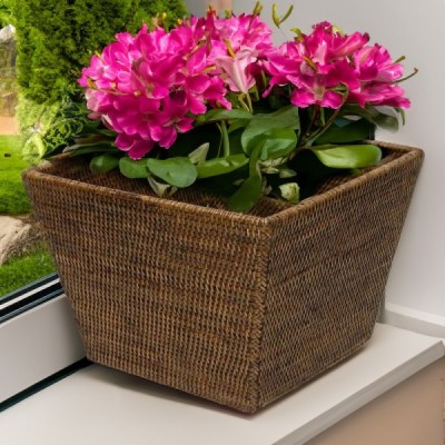 PLAN-43 -  RATTAN SQUARE TAPERED PLANTER DIRECT FROM FACTORY EXPORTER IN ASIA TO IMPORTERS