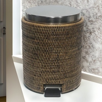 2023-01-1948 -  SMALL ROUND PEDAL BIN WITH RATTAN COVER DIRECT FROM FACTORY EXPORTER IN ASIA TO IMPORTERS