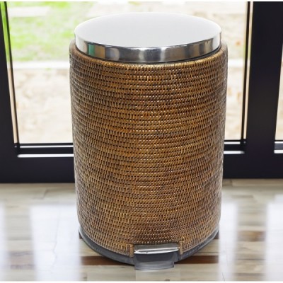 2023-01-1950 -  TALL ROUND PEDAL BIN WITH RATTAN COVER DIRECT FROM FACTORY EXPORTER IN ASIA TO IMPORTERS