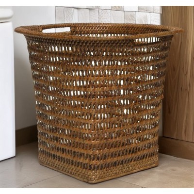 WA-31 -  RATTAN CASTLE WEAVE SQUARE WASTE BASKET DIRECT FROM FACTORY EXPORTER IN ASIA TO IMPORTERS