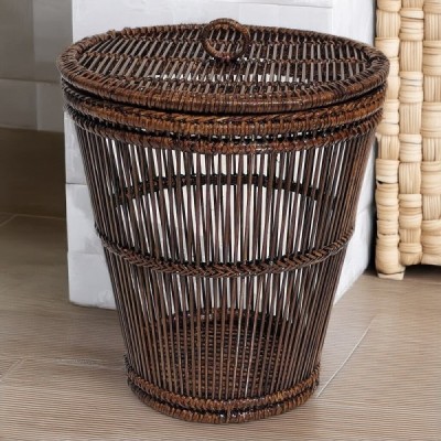 2019-001-1007 -  BAMBOO & RATTAN WASTE BIN WITH LID DIRECT FROM FACTORY EXPORTER IN ASIA TO IMPORTERS