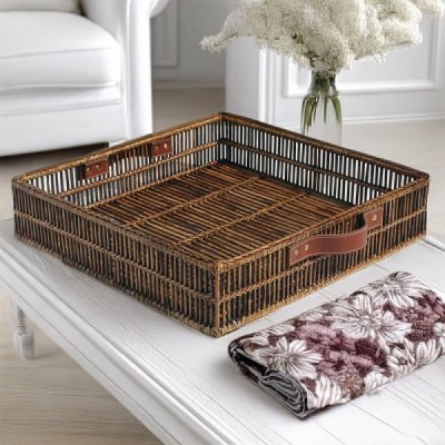 2014-001-0470 - RATTAN THAI SURIN LARGE TRAY WITH LEATHER HANDLES DIRECT FROM FACTORY EXPORTER IN ASIA TO IMPORTERS 2014-001-0470 - RATTAN THAI SURIN LARGE TRAY WITH LEATHER HANDLES DIRECT FROM FACTORY EXPORTER IN ASIA TO IMPORTERS