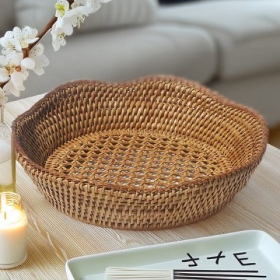 2014-003-0664 -  RATTAN ROUND SCALLOPED FRUIT BOWL DIRECT FROM FACTORY EXPORTER IN ASIA TO IMPORTERS