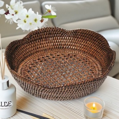 2014-011-0858 -  RATTAN ROUND SCALLOPED FRUIT BOWL DIRECT FROM FACTORY EXPORTER IN ASIA TO IMPORTERS