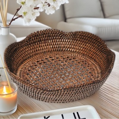 2019-001-1044 -  RATTAN ROUND SCALLOPED FRUIT BOWL DIRECT FROM FACTORY EXPORTER IN ASIA TO IMPORTERS