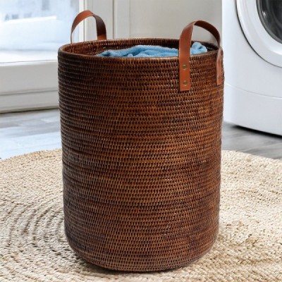 2019-001-1033 - TALL LAUNDRY BASKET WITH LEATHER HANDLES DIRECT FROM FACTORY EXPORTER IN ASIA TO IMPORTERS 2019-001-1033 - TALL LAUNDRY BASKET WITH LEATHER HANDLES DIRECT FROM FACTORY EXPORTER IN ASIA TO IMPORTERS