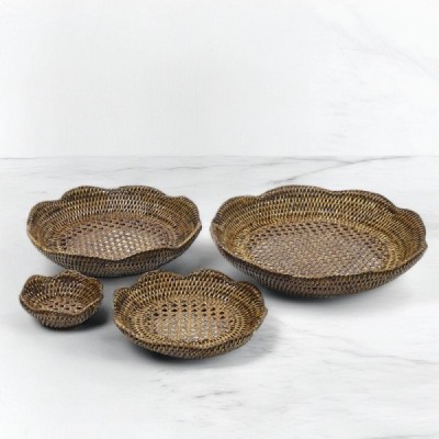 2023-06-2327 -  RATTAN SET OF 4 SCALLOPED STACKING ROUND TRAYS DIRECT FROM FACTORY EXPORTER IN ASIA TO IMPORTERS